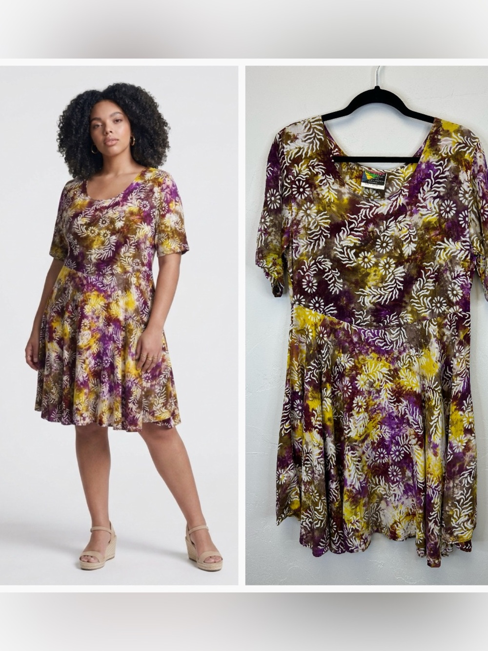 Tie Dye Hippie Beachy Travel Dress Floral Short Sleeve One Size Batik Tropical